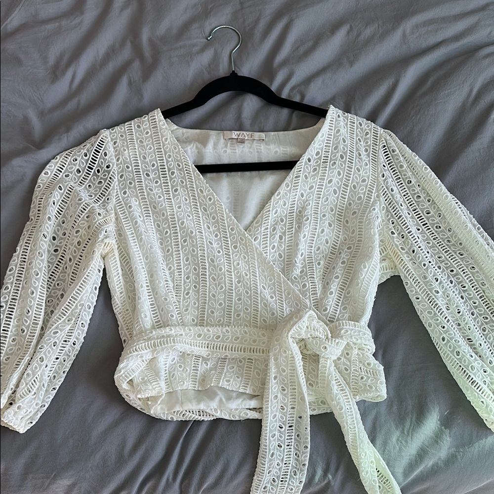 White WAYF Eyelet Top